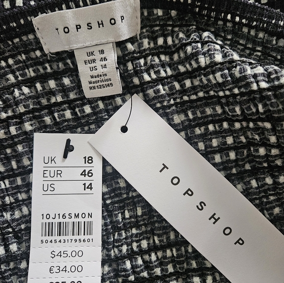 Topshop Gingham Black & White Prairie Dress Size US 14 Ruffle Short Sleeve NWT - Picture 10 of 11